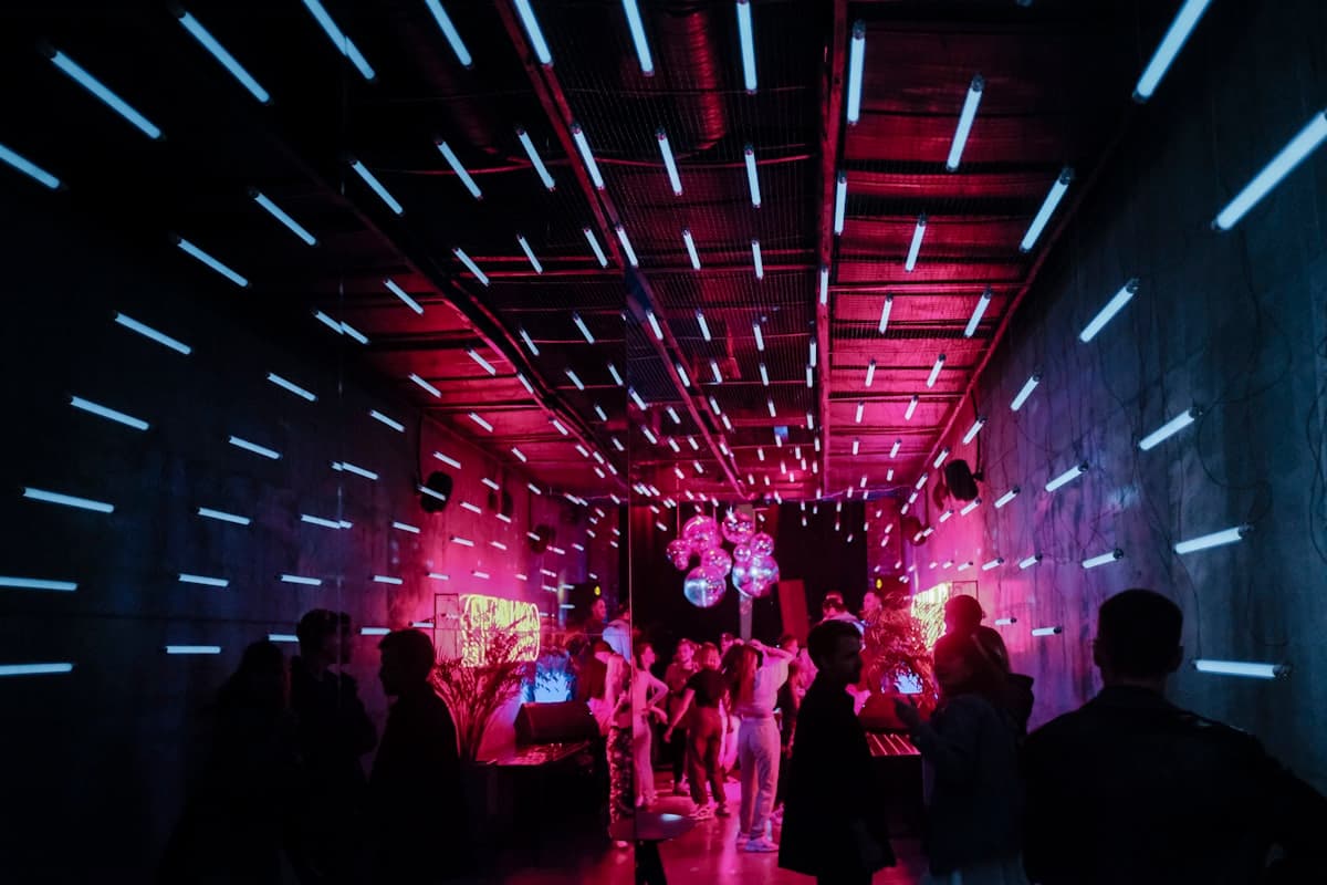 South Beach nightclub with neon lights and electric energy